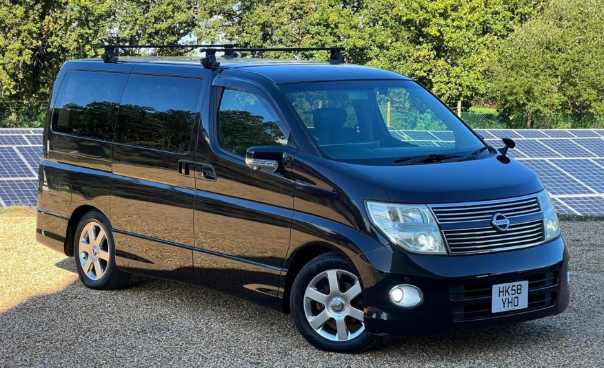 NISSAN ELGRAND 2008, HIGHWAY STAR, 3.5 V6 FULLY LOADED, 8 SEATER, PEARL BLACK PAINT, BLACK LEATHER INTERIOR